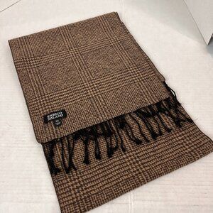 Men's Brown Plaid Enrico Milano 100% silk Scarf, 60" x 12"